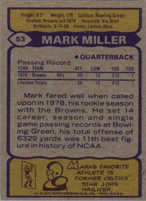 1979 Topps #53 Mark Miller QB RC back image