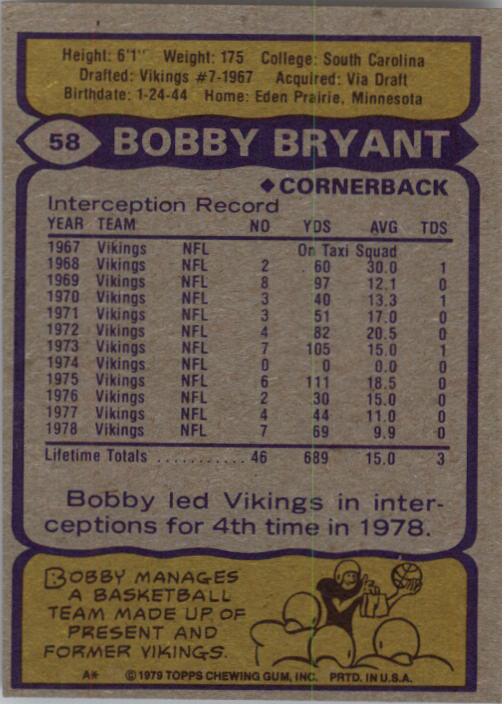 1979 Topps #58 Bobby Bryant back image