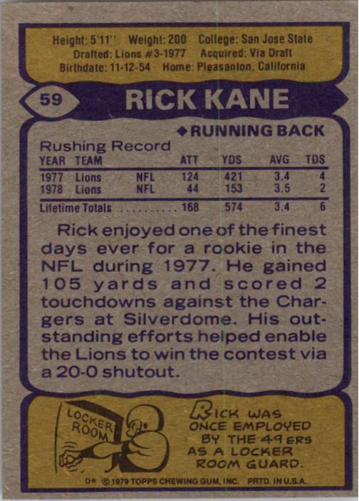 1979 Topps #59 Rick Kane back image