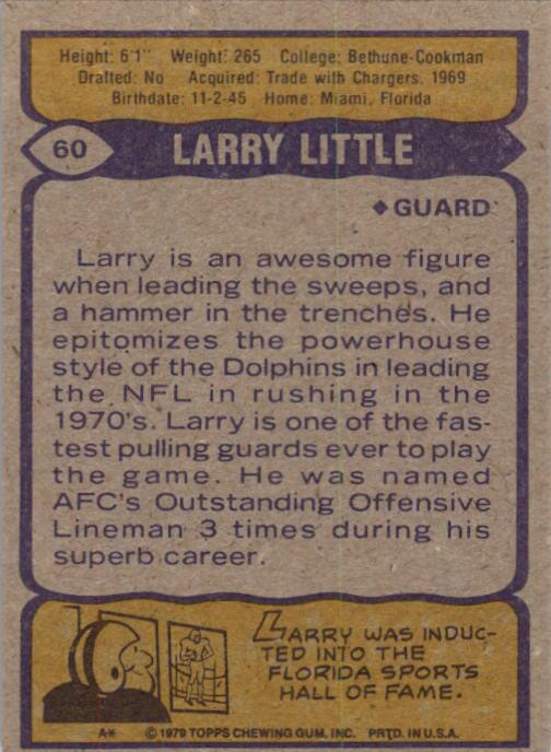 1979 Topps #60 Larry Little back image
