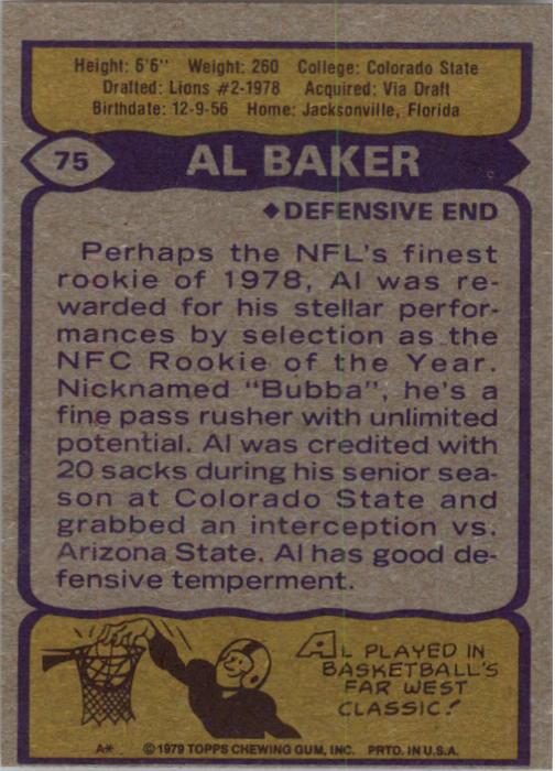 1979 Topps #75 Bubba Baker RC back image
