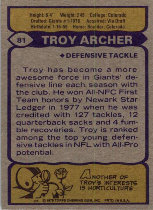 1979 Topps #81 Troy Archer back image