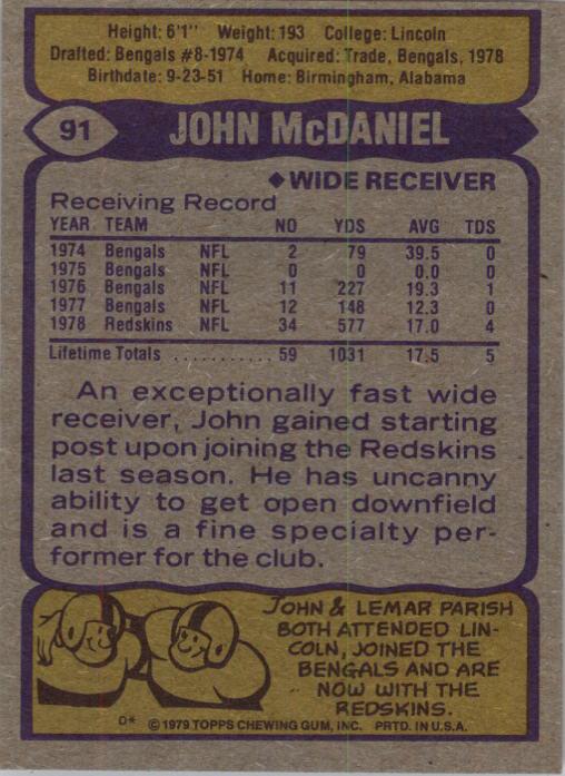 1979 Topps #91 John McDaniel back image