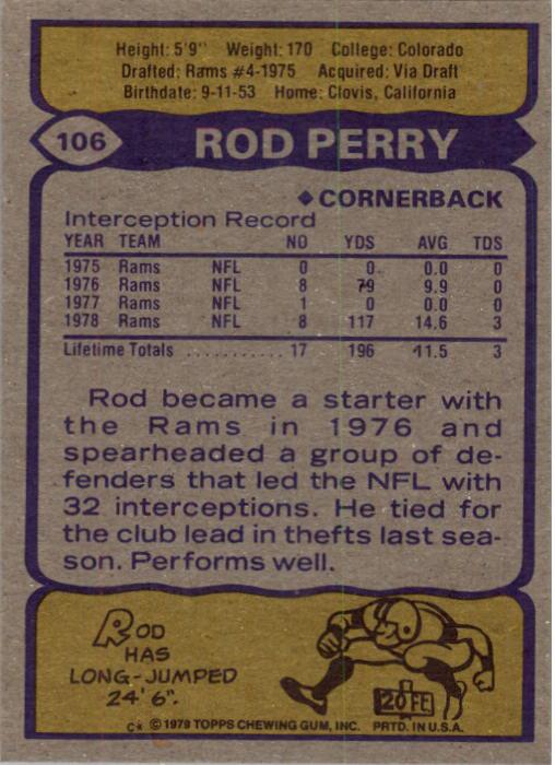 1979 Topps #106 Rod Perry AP back image