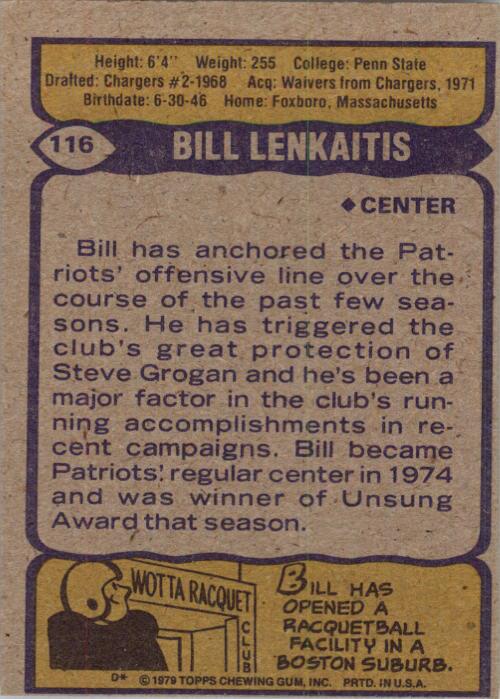 1979 Topps #116 Bill Lenkaitis back image
