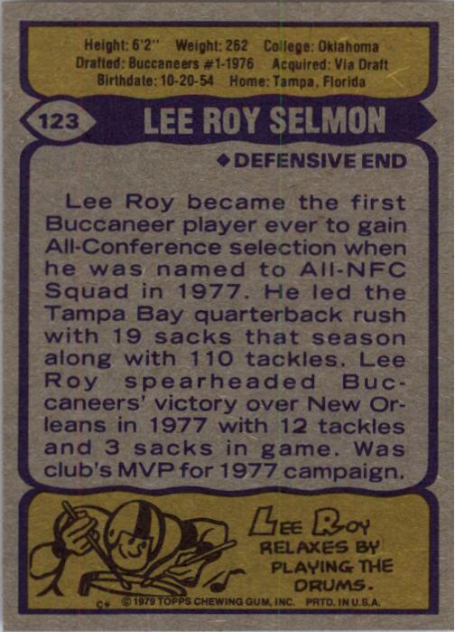 1979 Topps #123 Lee Roy Selmon back image