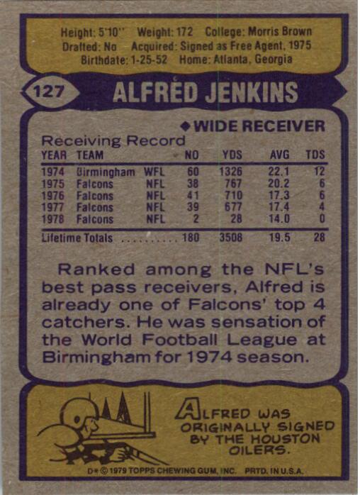 1979 Topps #127 Alfred Jenkins back image