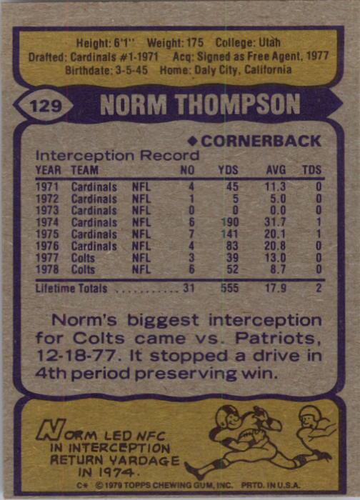 1979 Topps #129 Norm Thompson back image