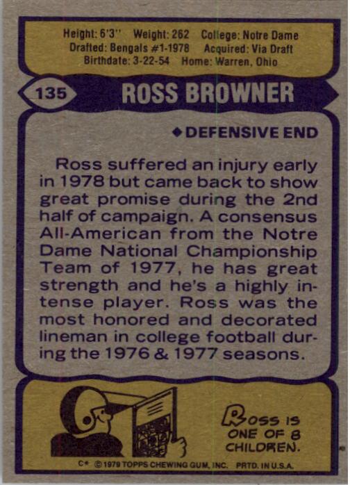 1979 Topps #135 Ross Browner RC back image