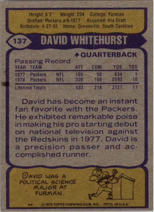 1979 Topps #137 David Whitehurst RC back image