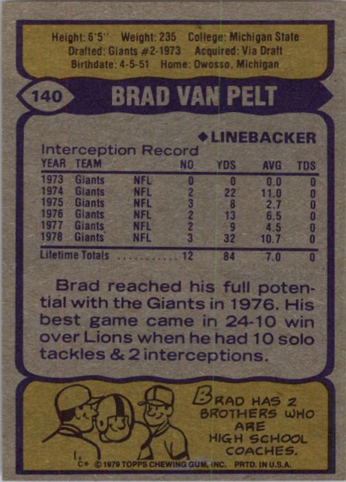 1979 Topps #140 Brad Van Pelt AP back image