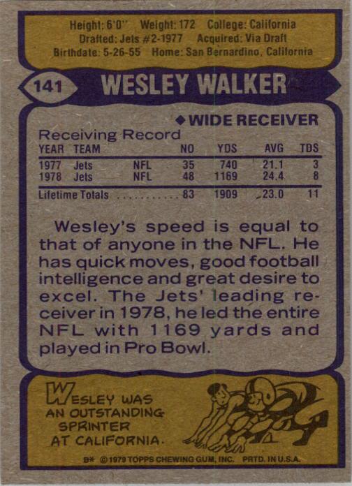 1979 Topps #141 Wesley Walker AP back image