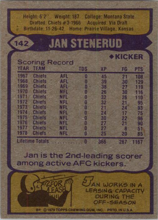1979 Topps #142 Jan Stenerud back image
