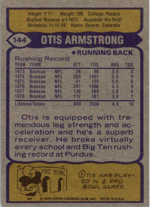 1979 Topps #144 Otis Armstrong back image