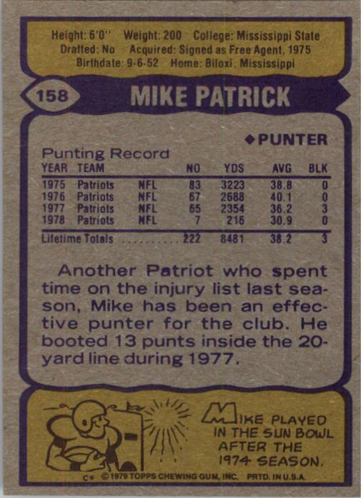 1979 Topps #158 Mike Patrick back image