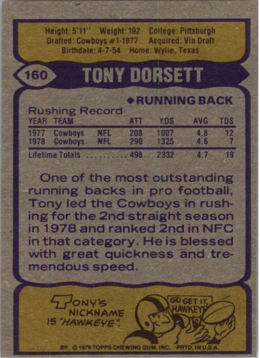 1979 Topps #160 Tony Dorsett back image