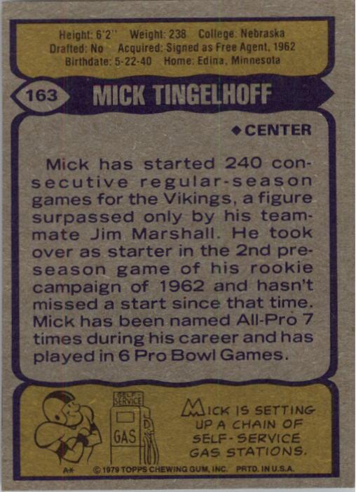 1979 Topps #163 Mick Tingelhoff back image