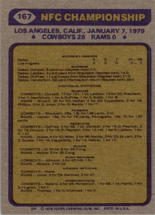 1979 Topps #167 NFC Championship/Cowboys 28;/Rams 0/(line of scrimmage) back image