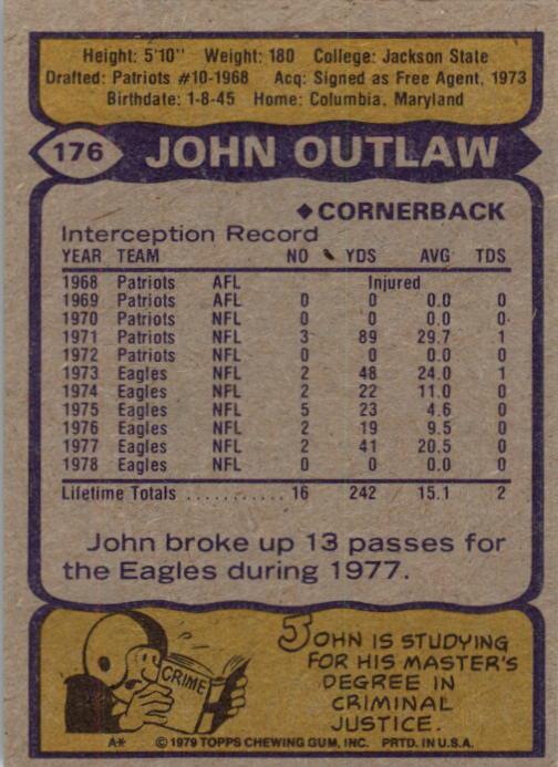 1979 Topps #176 John Outlaw back image