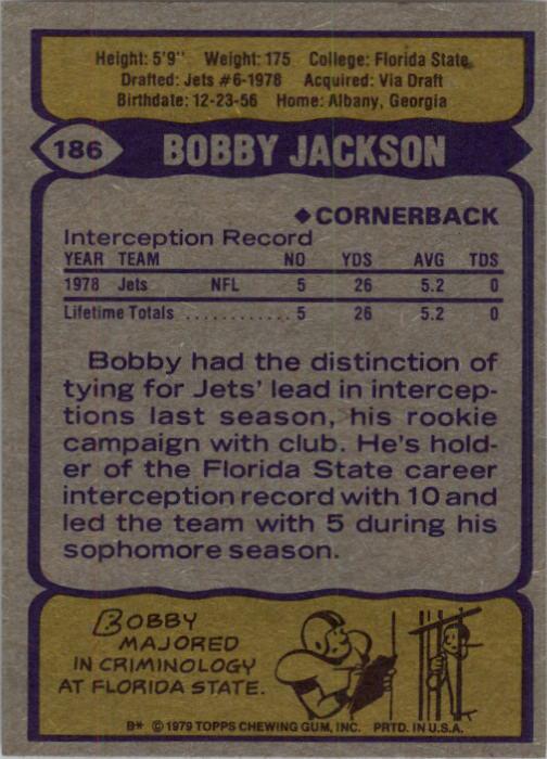 1979 Topps #186 Bobby Jackson RC back image