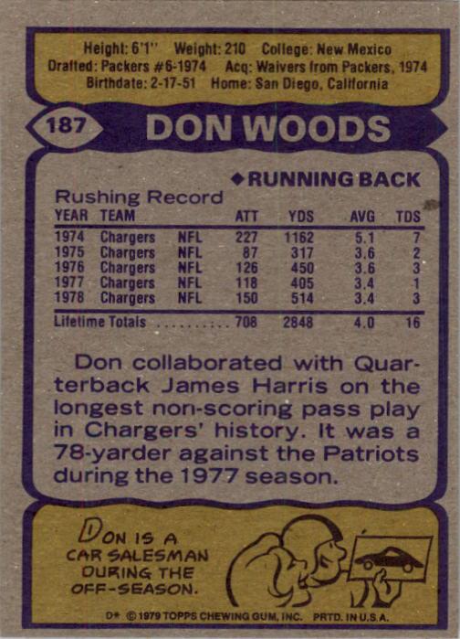 1979 Topps #187 Don Woods back image