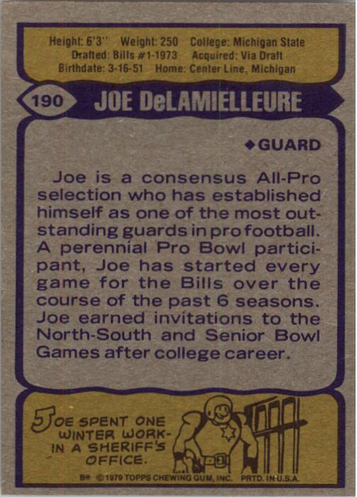1979 Topps #190 Joe DeLamielleure AP back image