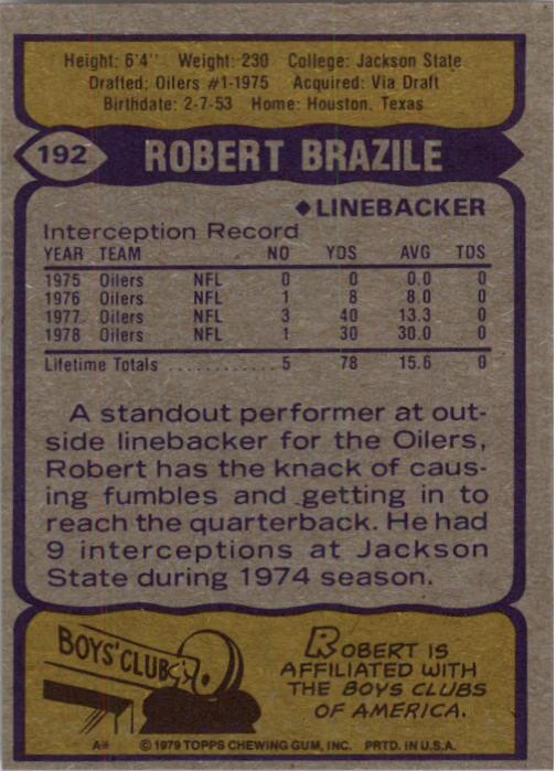 1979 Topps #192 Robert Brazile AP back image