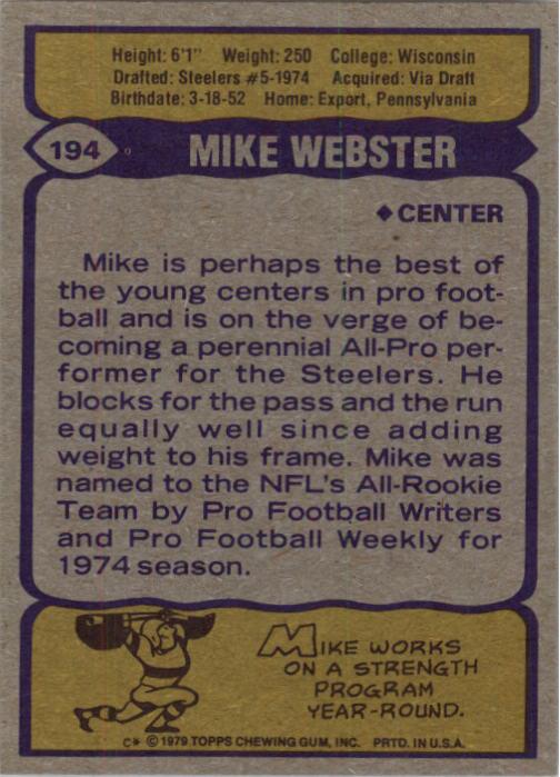 1979 Topps #194 Mike Webster AP back image