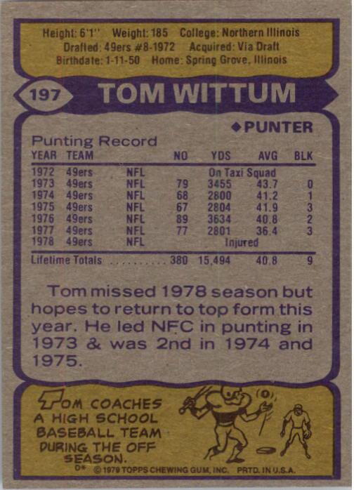 1979 Topps #197 Tom Wittum back image