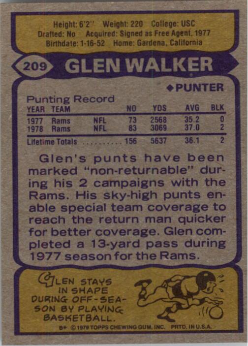 1979 Topps #209 Glen Walker back image