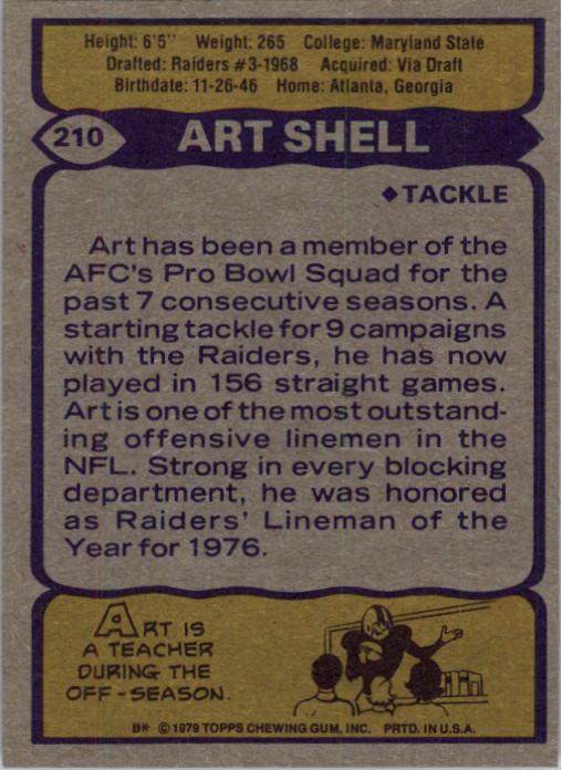 1979 Topps #210 Art Shell back image