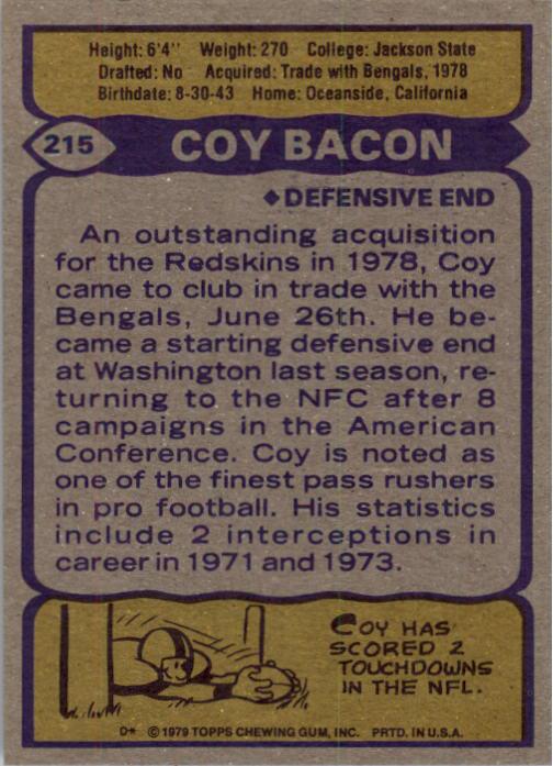 1979 Topps #215 Coy Bacon back image