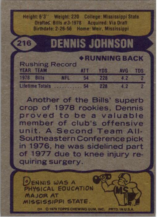 1979 Topps #216 Dennis Johnson RBK RC back image