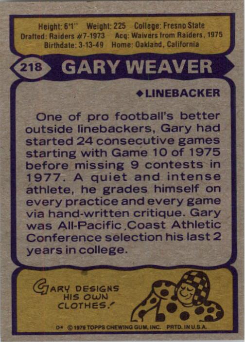 1979 Topps #218 Gary Weaver RC back image