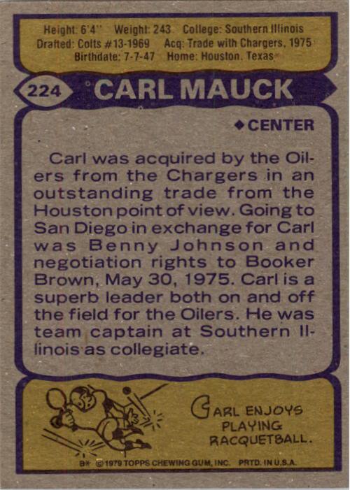 1979 Topps #224 Carl Mauck back image