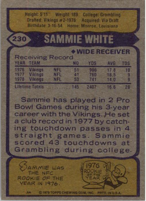 1979 Topps #230 Sammie White back image