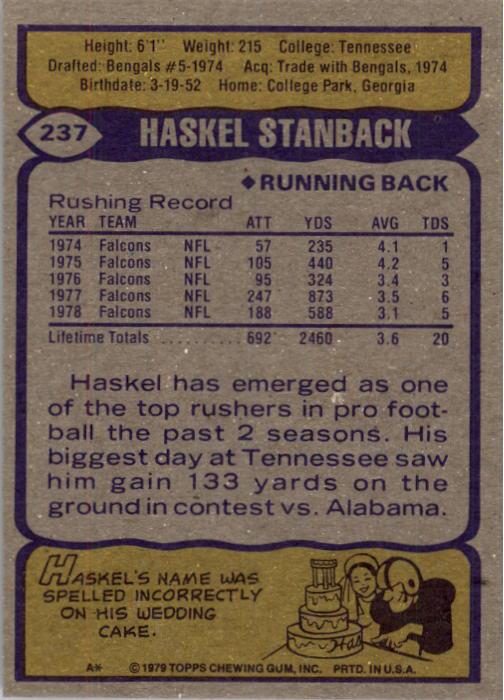 1979 Topps #237 Haskel Stanback back image