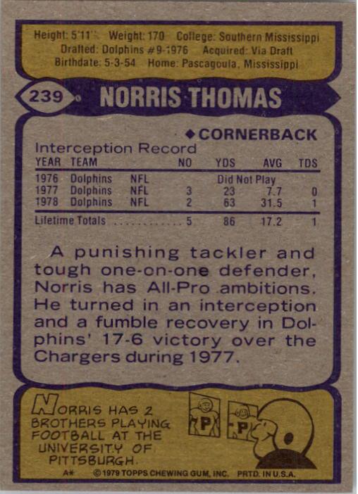 1979 Topps #239 Norris Thomas back image