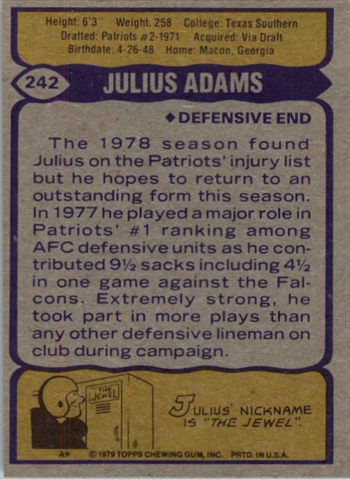 1979 Topps #242 Julius Adams back image