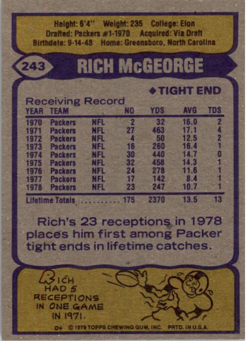 1979 Topps #243 Rich McGeorge back image