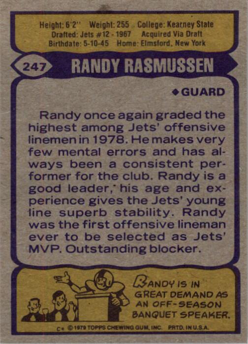 1979 Topps #247 Randy Rasmussen back image