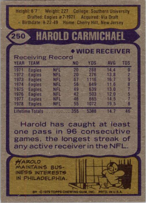 1979 Topps #250 Harold Carmichael AP back image
