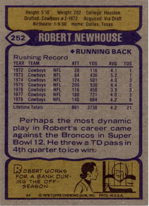 1979 Topps #252 Robert Newhouse back image