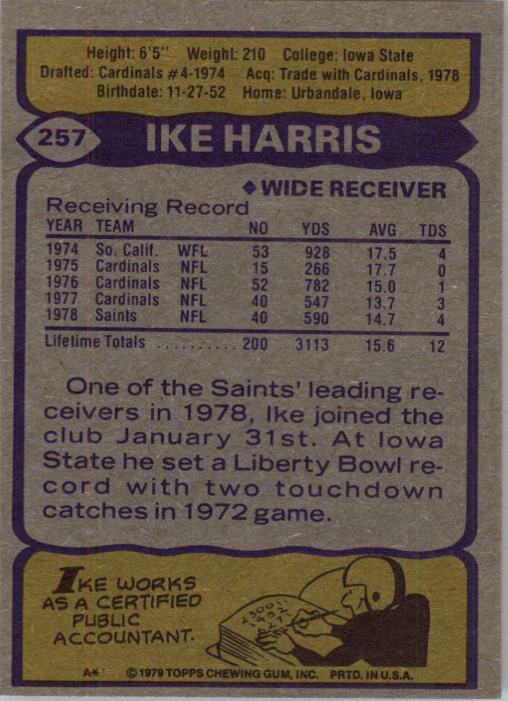 1979 Topps #257 Ike Harris back image