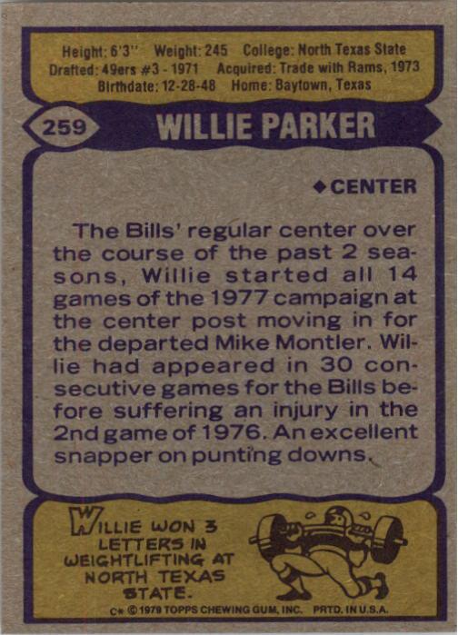1979 Topps #259 Willie Parker C back image