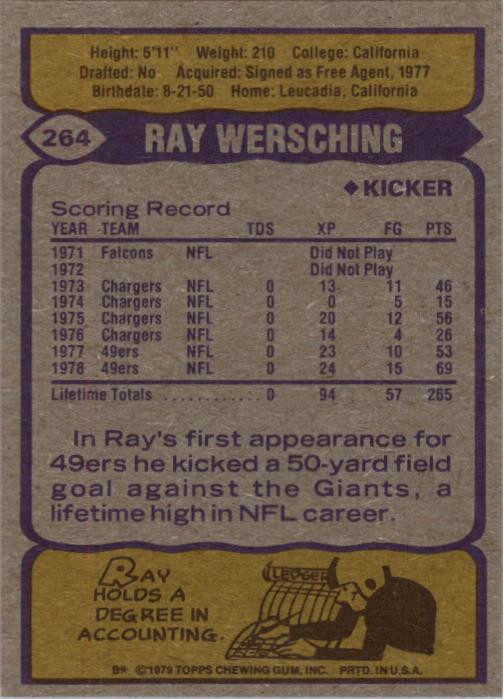 1979 Topps #264 Ray Wersching back image