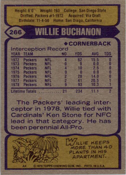 1979 Topps #266 Willie Buchanon AP back image