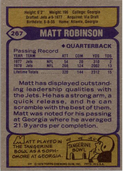 1979 Topps #267 Matt Robinson RC back image