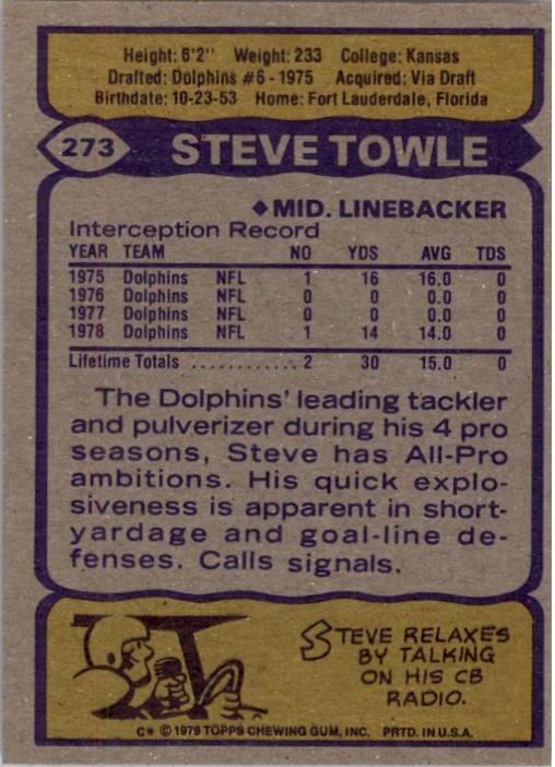 1979 Topps #273 Steve Towle RC back image