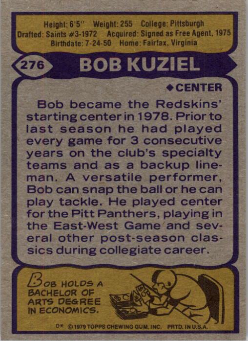 1979 Topps #276 Bob Kuziel RC back image